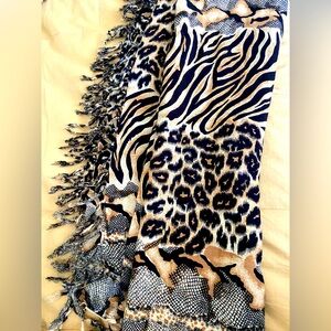 Swimsuits cover up WRAP Animal Print Scarf with Fringe- never used NEW